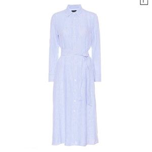 Striped linen shirt dress in blue